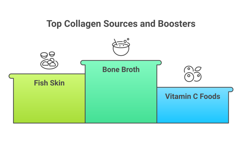 What Is Collagen? Benefits, Sources, and How to Boost It Naturally Dietary sources of collagen and collagen boosting nutrients comparison chart
