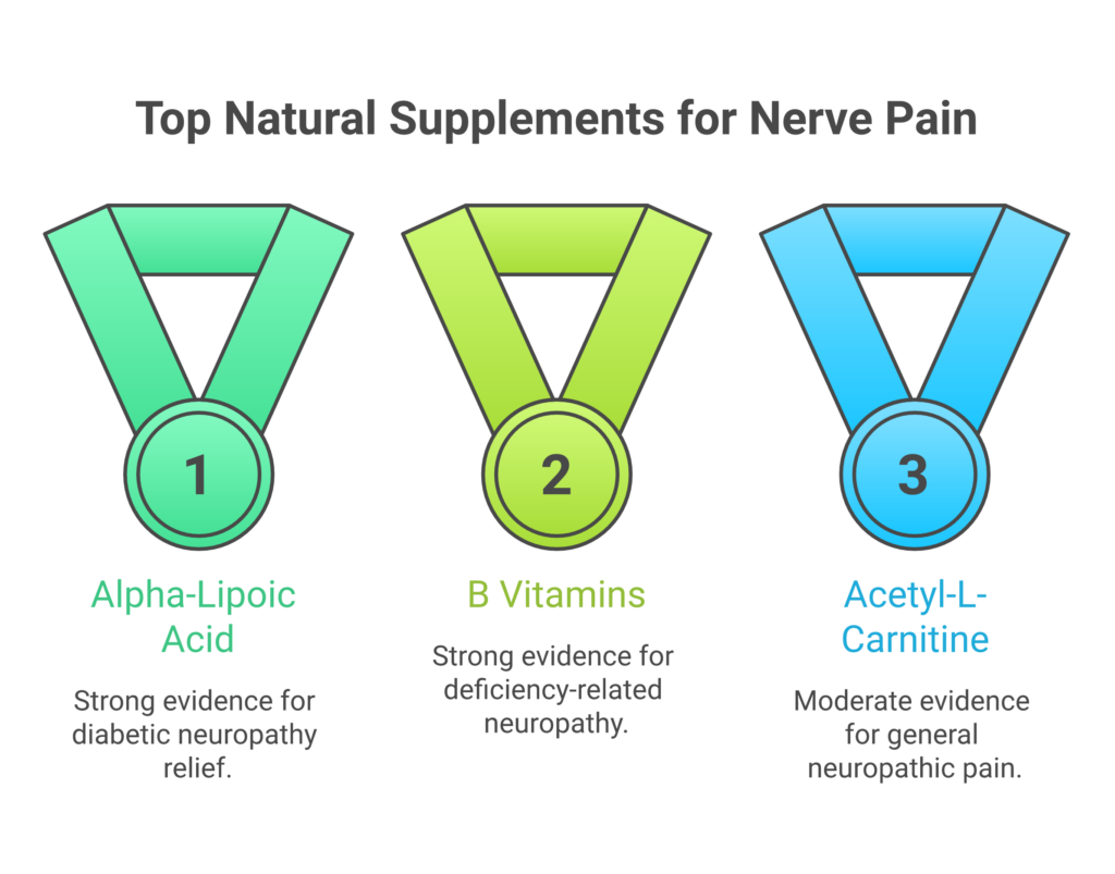 Comparison chart of 6 natural supplements for nerve pain with evidence ratings