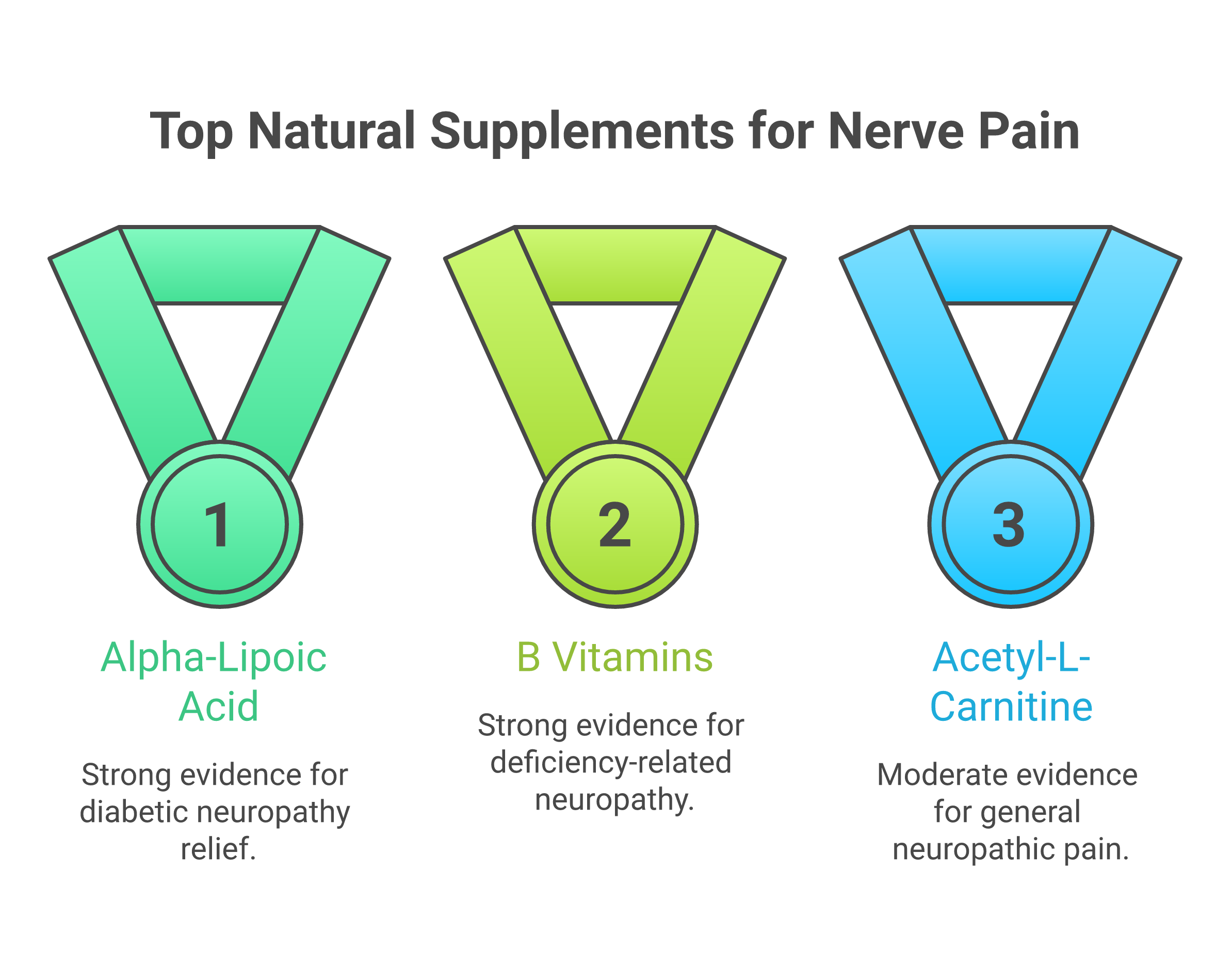 Comparison chart of 6 natural supplements for nerve pain with evidence ratings