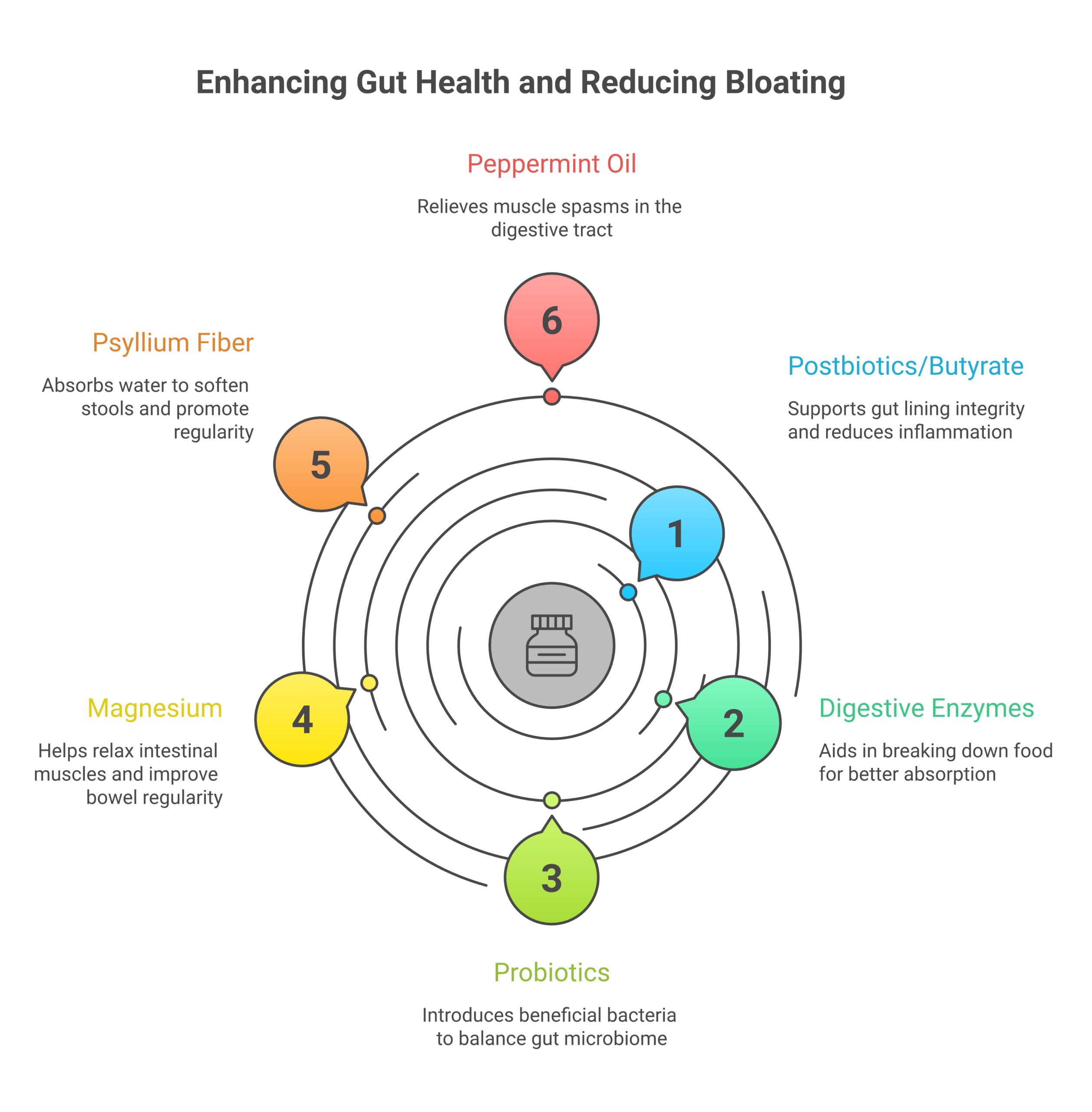 Top 6 supplements for gut health and bloating with mechanism of action